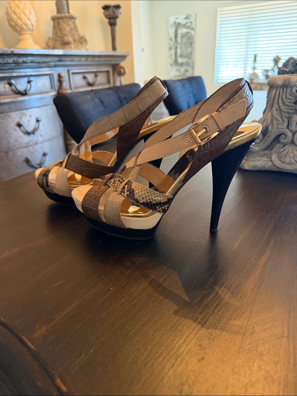 Michael Kors - Multi-Tone Strappy High Heel Sandals - Brown & Tan